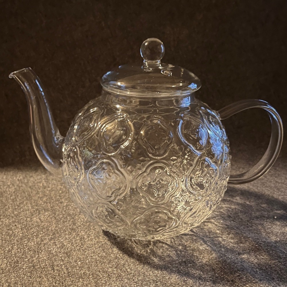 Clear Glass Embossed Teapot With Lid  Stovetop‎ Safe - Picture 3 of 9